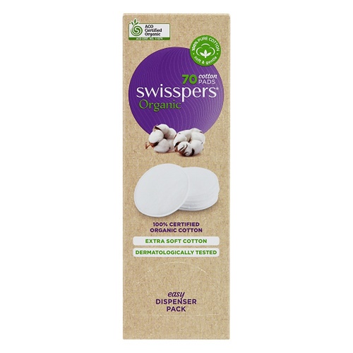 Swisspers Organic Cotton Pads Eco Dispenser 70 Pack x 6