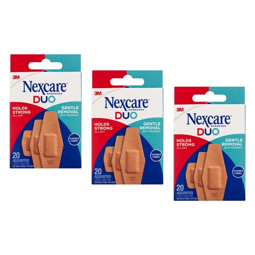 Nexcare Duo Assorted Fabric Bandages 20 Pack Bundle of 3