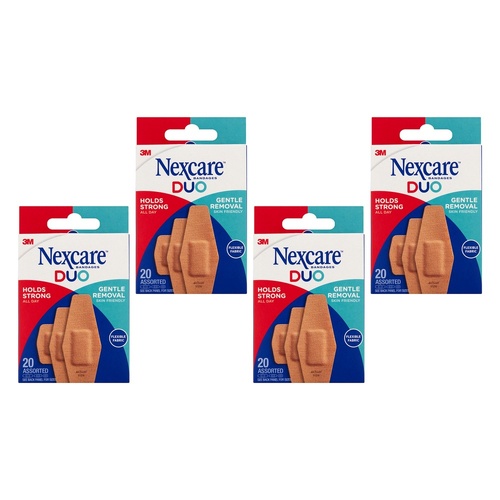 Nexcare Duo Assorted Fabric Bandages 20 Pack Bundle of 4