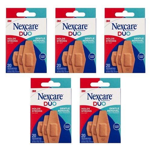 Nexcare Duo Assorted Fabric Bandages 20 Pack Bundle of 5
