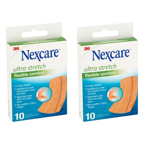 Nexcare Ultra Stretch Flexible Comfort Plaster 6cm x 10cm 10 Pack Bundle of 2