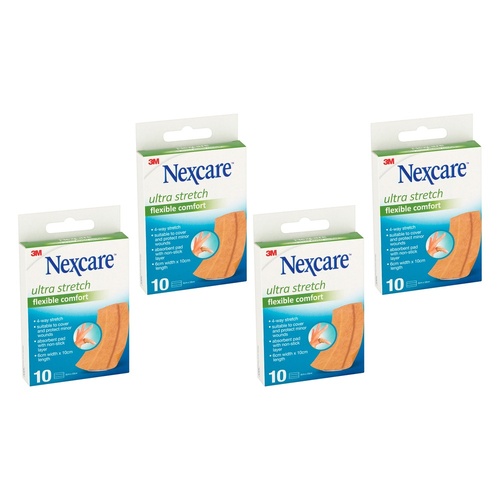 Nexcare Ultra Stretch Flexible Comfort Plaster 6cm x 10cm 10 Pack Bundle of 4