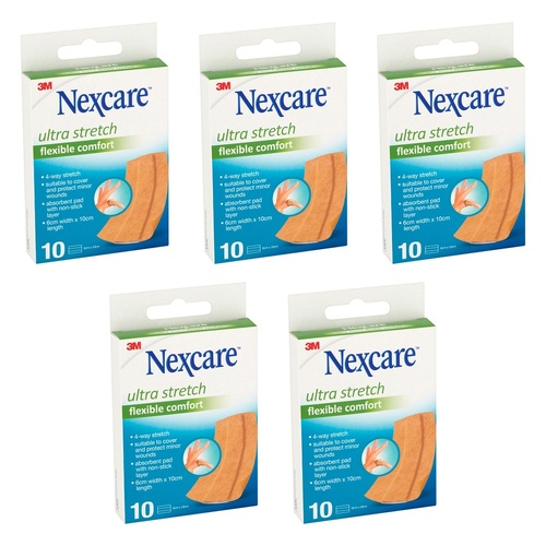 Nexcare Ultra Stretch Flexible Comfort Plaster 6cm x 10cm 10 Pack Bundle of 5