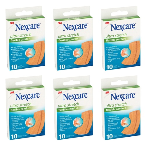 Nexcare Ultra Stretch Flexible Comfort Plaster 6cm x 10cm 10 Pack Bundle of 6