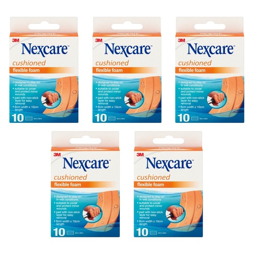 Nexcare Flexible Foam Dressing 6cm x 10cm 10 Pack Bundle of 5