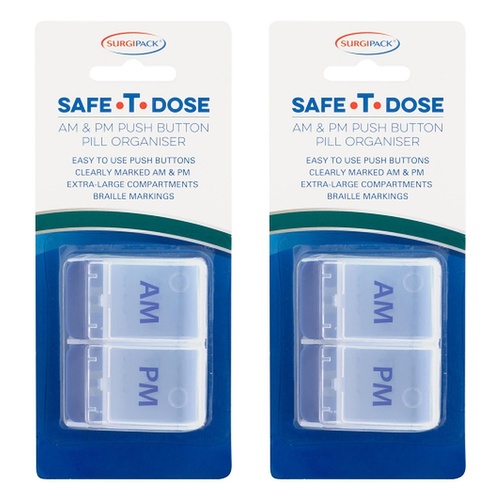 SurgiPack Safe-T-Dose AM/PM 1 Day Push Button Pill Organiser Pack of 2