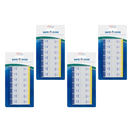 SurgiPack Safe-T-Dose AM/PM 7 Day Push Button Pill Organiser Pack of 4