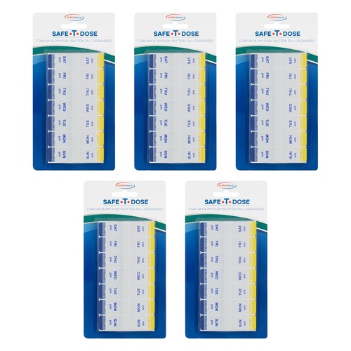 SurgiPack Safe-T-Dose AM/PM 7 Day Push Button Pill Organiser Pack of 5