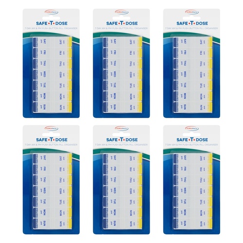 SurgiPack Safe-T-Dose AM/PM 7 Day Push Button Pill Organiser Pack of 6
