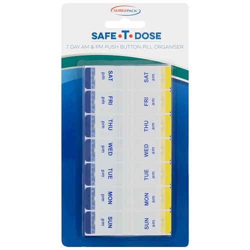 SurgiPack Safe-T-Dose AM/PM 7 Day Push Button Pill Organiser