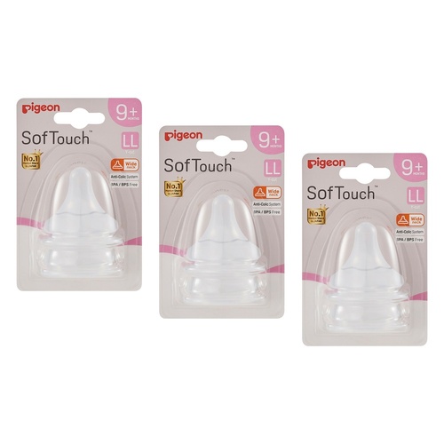 Pigeon SofTouch Baby Bottle Teat LL Twin Pack Bundle of 3