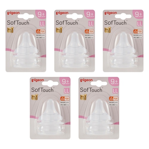 Pigeon SofTouch Baby Bottle Teat LL Twin Pack Bundle of 5