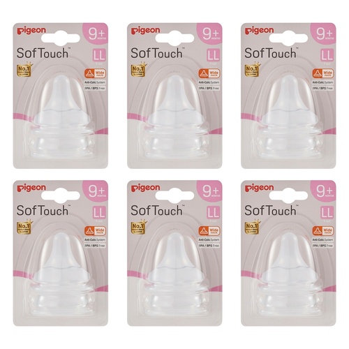 Pigeon SofTouch Baby Bottle Teat LL Twin Pack Bundle of 6