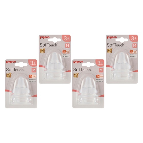 Pigeon SofTouch Baby Bottle Teat M 3m+ Twin Pack Bundle of 4