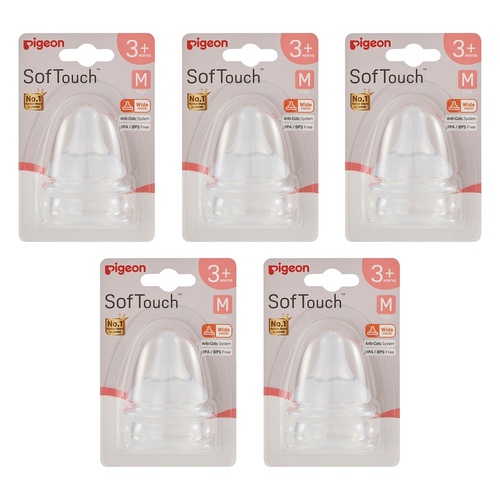 Pigeon SofTouch Baby Bottle Teat M 3m+ Twin Pack Bundle of 5