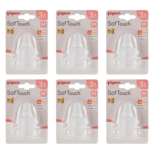 Pigeon SofTouch Baby Bottle Teat M 3m+ Twin Pack Bundle of 6