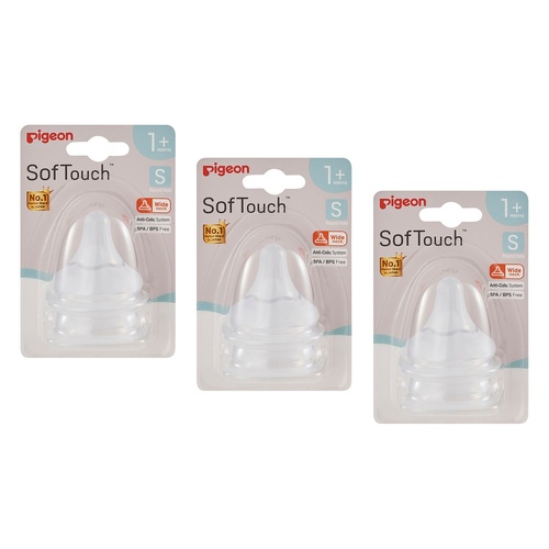 Pigeon SofTouch Baby Bottle Teat S 1m+ Twin Pack Bundle of 3