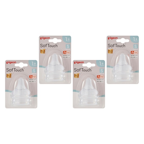 Pigeon SofTouch Baby Bottle Teat S 1m+ Twin Pack Bundle of 4