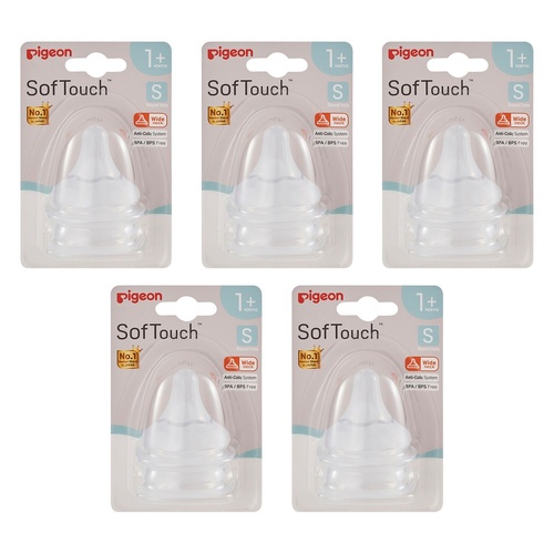 Pigeon SofTouch Baby Bottle Teat S 1m+ Twin Pack Bundle of 5