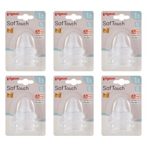 Pigeon SofTouch Baby Bottle Teat S 1m+ Twin Pack Bundle of 6