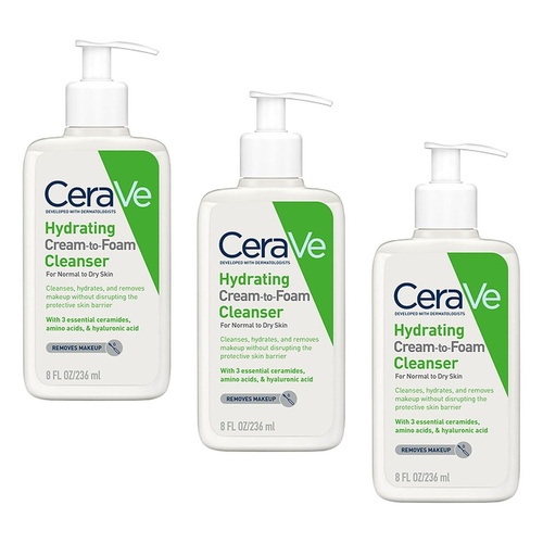 CeraVe Hydrating Cream-to-Foam Cleanser 236mL Pack of 3