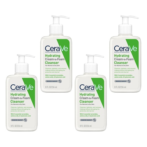 CeraVe Hydrating Cream-to-Foam Cleanser 236mL Pack of 4