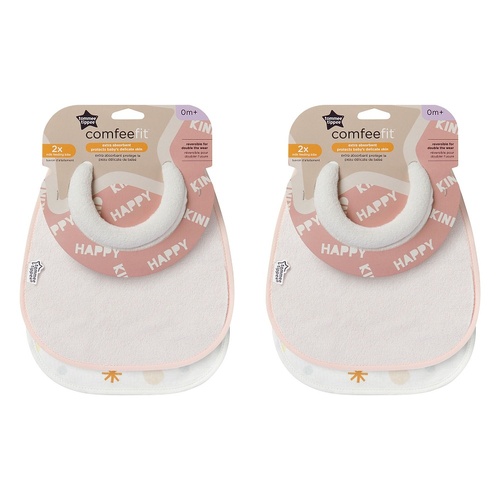 Tommee Tippee ComfeeFit Milk Feeding Bibs 0m+ Assorted 2 Pack Bundle of 2