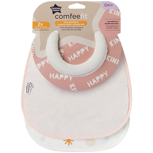 Tommee Tippee ComfeeFit Milk Feeding Bibs 0m+ Assorted 2 Pack