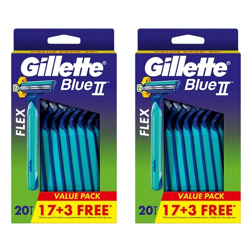 Gillette Blue II Plus Disposable Razors 20 Pack Bundle of 2