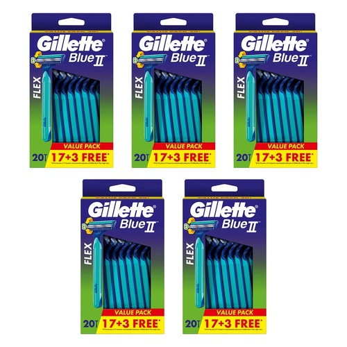 Gillette Blue II Plus Disposable Razors 20 Pack Bundle of 5