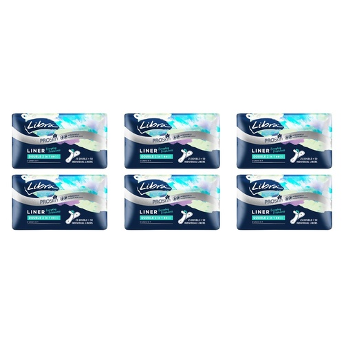 Libra Double 2 in 1 Liners with ProSkin 25 Pack x 6 Bundle of 6