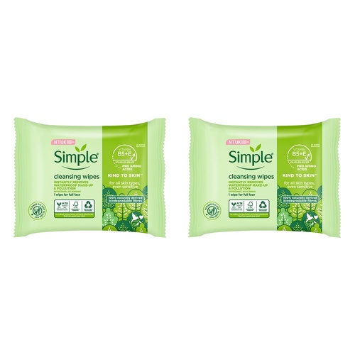 Simple Biodegradable Facial Wipes 25 Wipes x 6 Bundle of 2