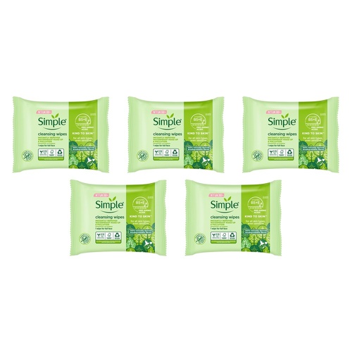 Simple Biodegradable Facial Wipes 25 Wipes x 6 Bundle of 5