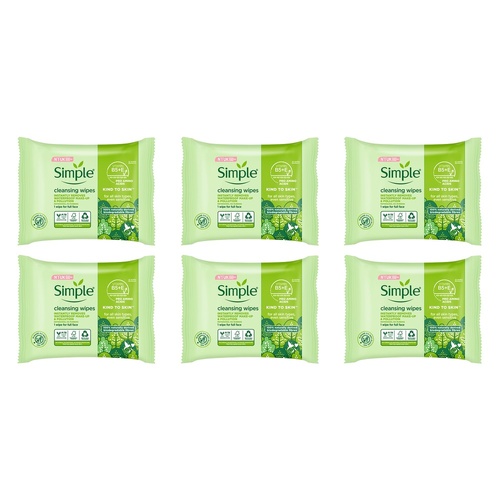 Simple Biodegradable Facial Wipes 25 Wipes x 6 Bundle of 6