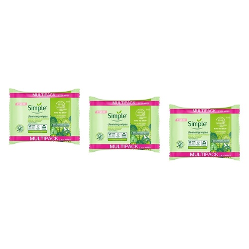 Simple Biodegradable Facial Wipes 2 x 25 Wipes Pack of 3