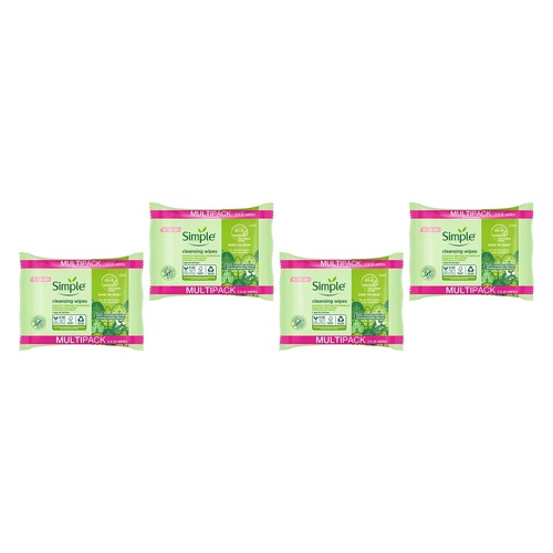 Simple Biodegradable Facial Wipes 2 x 25 Wipes Pack of 4