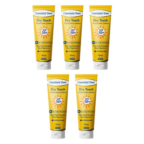 Chemists' Own Dry Touch Sunscreen SPF 50+ 75mL Pack of 5