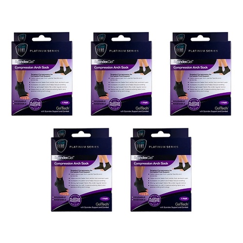 Neat Feat Spandex Gel Compression Arch Sock, Large Pack of 5