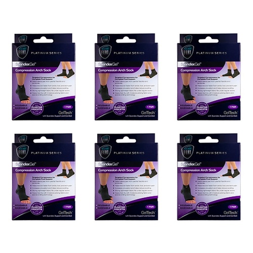 Neat Feat Spandex Gel Compression Arch Sock, Large Pack of 6