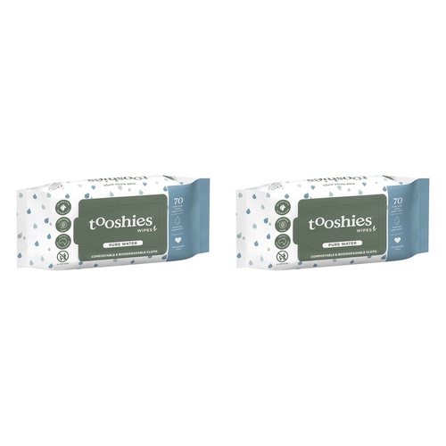 tooshies Eco Pure Water Baby Wipes 70 Pack Bundle of 2
