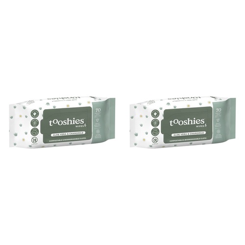 Tooshies Eco Aloe Vera & Chamomile Baby Wipes 70 Pack Bundle of 2