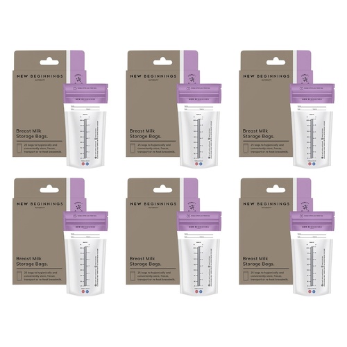 New Beginnings Breast Milk Storage Bags 25 Pack Bundle of 6
