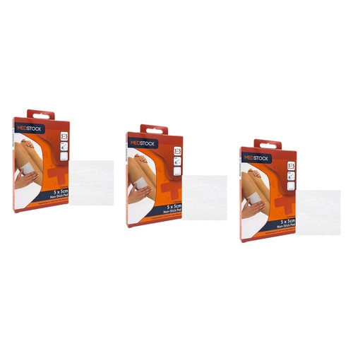 Medstock Non-Stick Pad 5cm x 5cm 5 Pack Bundle of 3