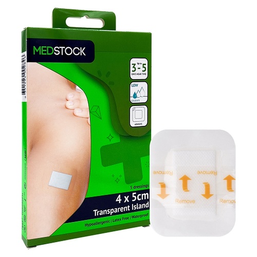 Medstock Transparent Film Island Dressing 4cm x 5cm 5 Pack