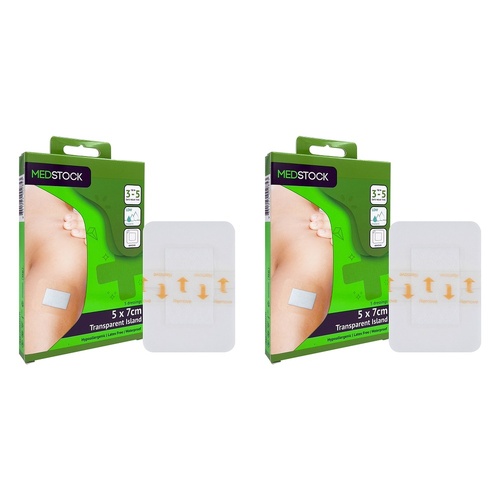Medstock Transparent Film Island Dressing 5cm x 7cm 5 Pack Bundle of 2