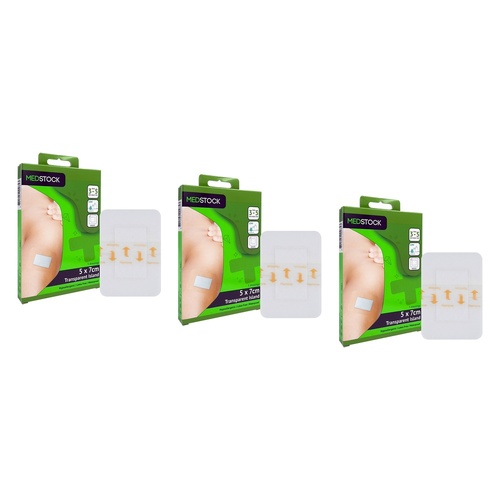 Medstock Transparent Film Island Dressing 5cm x 7cm 5 Pack Bundle of 3