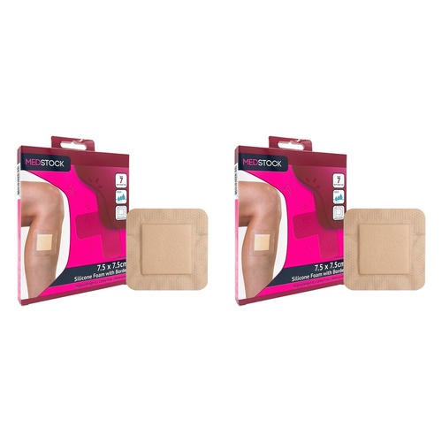 Medstock Silicone Foam Dressing With Border 7.5cm x 7.5cm 2 Pack Bundle of 2