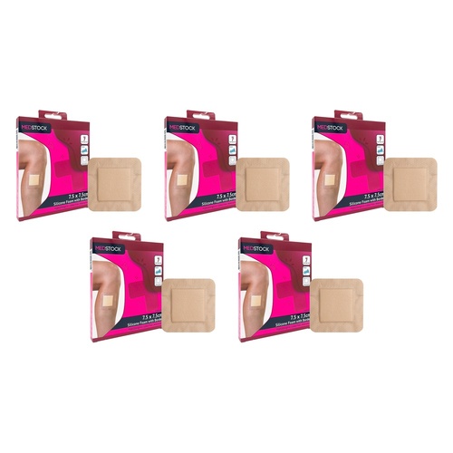 Medstock Silicone Foam Dressing With Border 7.5cm x 7.5cm 2 Pack Bundle of 5