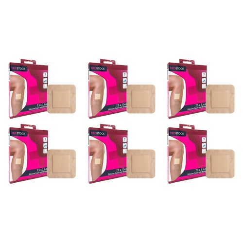 Medstock Silicone Foam Dressing With Border 7.5cm x 7.5cm 2 Pack Bundle of 6