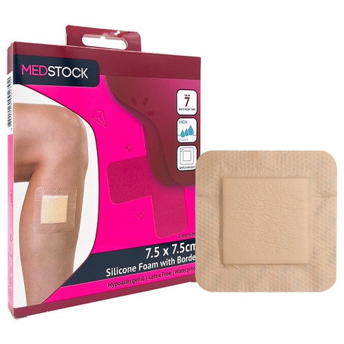 Medstock Silicone Foam Dressing With Border 7.5cm x 7.5cm 2 Pack